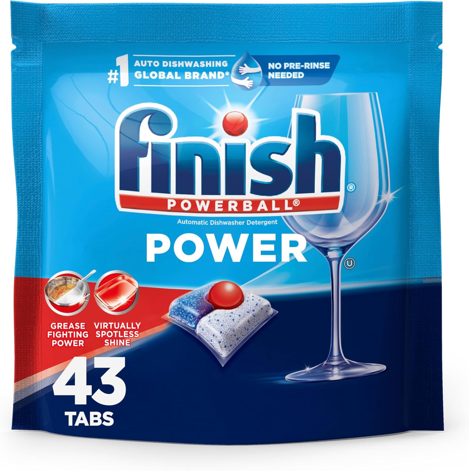 Finish Power Dishwasher Pods, No Pre-Rinse Dishwasher Detergent Soap for Deep Clean & Shine with Degreasing Power, 43 Count