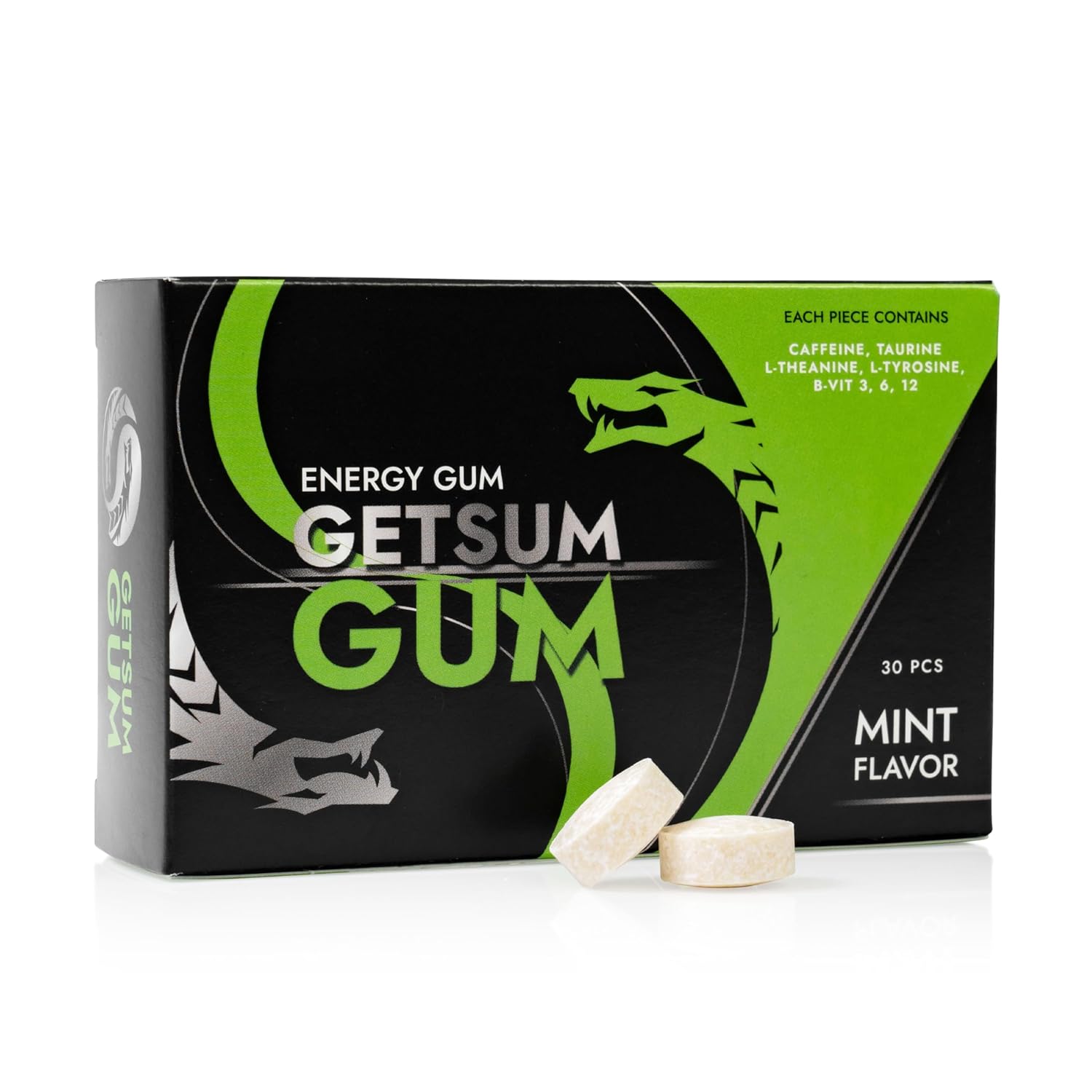 GetSum Gum: Premium Energy-Boosting Gum with 40mg Caffeine & B-Vitamins - 10 Pieces - Enhance Focus, Clarity, Motivation – For Workout & Daily Life (3 Pack)