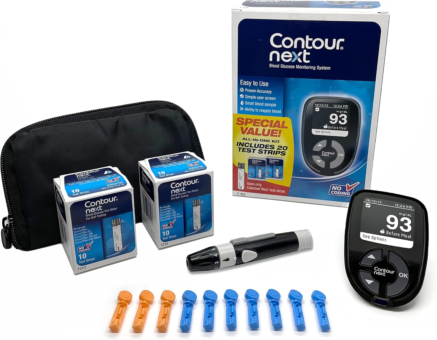 Ascensia CONTOUR NEXT Blood Glucose Monitoring System – All-in-One Kit for Diabetes with Glucose Monitor and 20 Test Strips For Blood Sugar & Glucose Testing