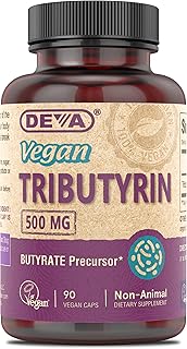 DEVA Vegan Tributyrin Supplement - Butyrate Precursor, Gut Barrier Support, Butyric Acid, 500 MG Vegan Capsules, Leaky Gut Support, Digestion, 90 Count