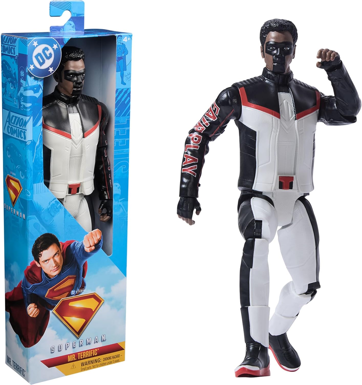 DC Comics, Superman Mr Terrific 12-inch Superhero Action Figure, Kids Toys for Boys and Girls Pretend Play, for Ages 4 and Up