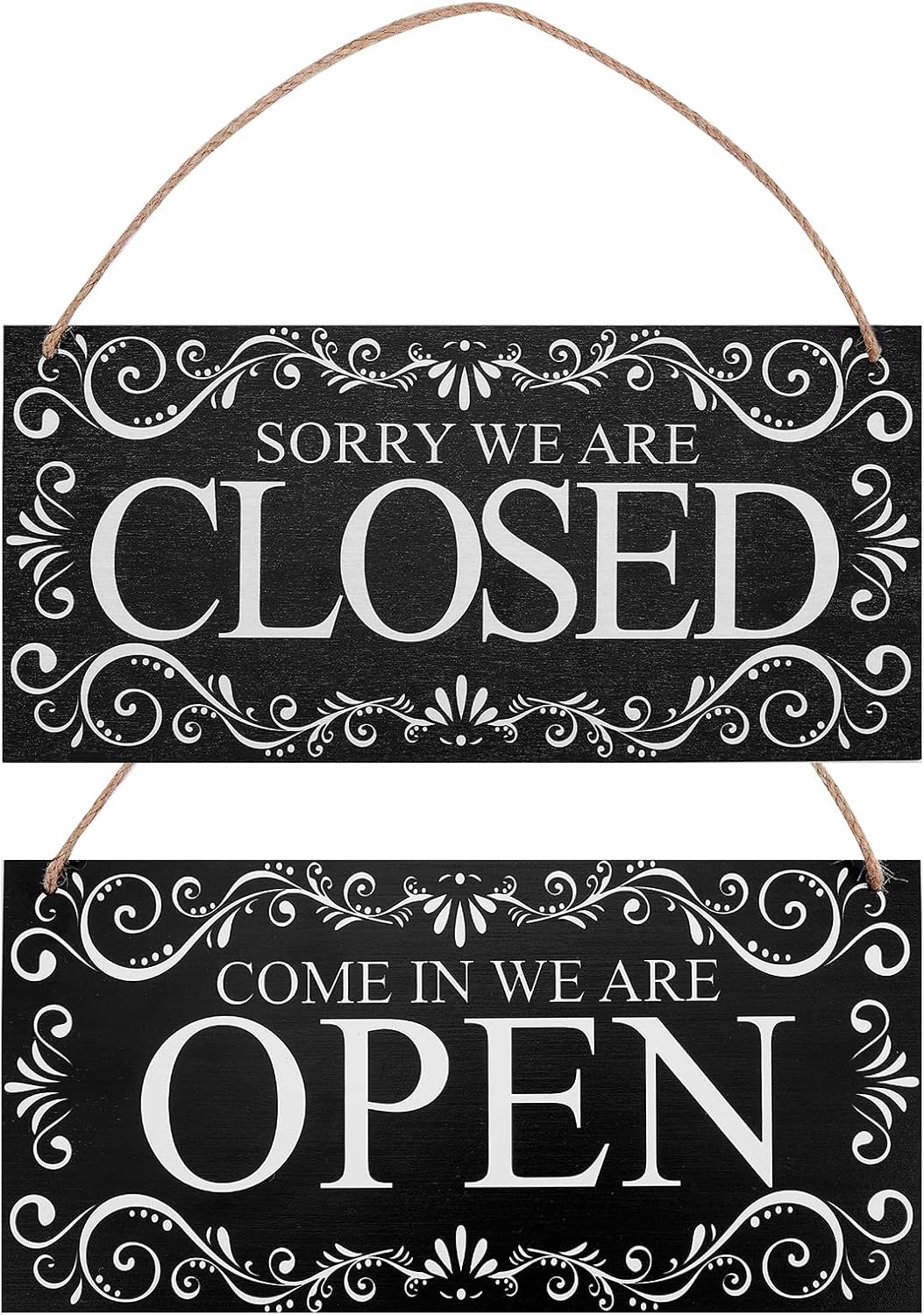 SUPERDANT Open and Close Sign Business Signs Open Closed Sign for Shop Hanging Plaque Come in We're Open & Sorry We're Closed Double Sided Hanging Plaques for Restaurant Supermarket Coffee Bar