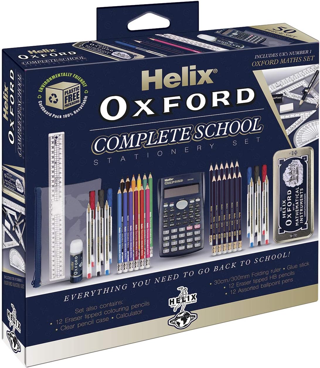 Helix Oxford Complete Back to School Stationery Set - Comprehensive Helix Oxford school supplies set including Maths Set, Pens, Ruler, Scientific Calculator & More - Ideal for High School or College