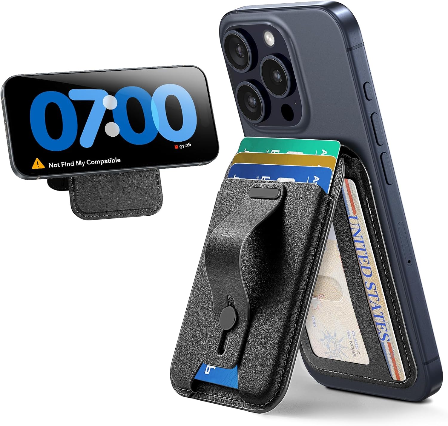 ESR for MagSafe Wallet, 5 Card Holder, Magnetic Wallet with Adjustable Stand, Secure Grip Finger Loop, for iPhone 16/15/14/13/12, Not 13/12 mini, Not Find My Compatible, Black