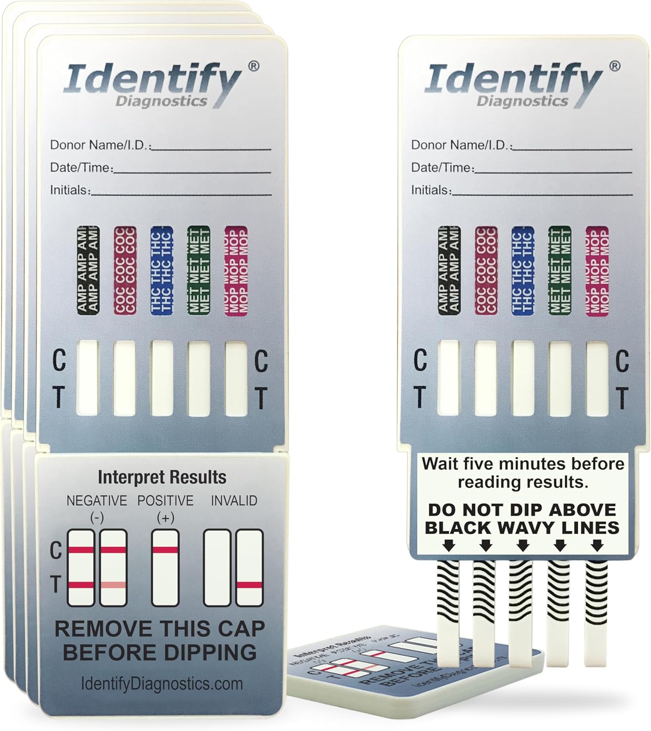 50 Pack Identify Diagnostics 5 Panel Drug Test Dip - Testing Instantly for 5 Different Drugs THC, COC, MOP, MET, AMP ID-CP5-DIP (50)
