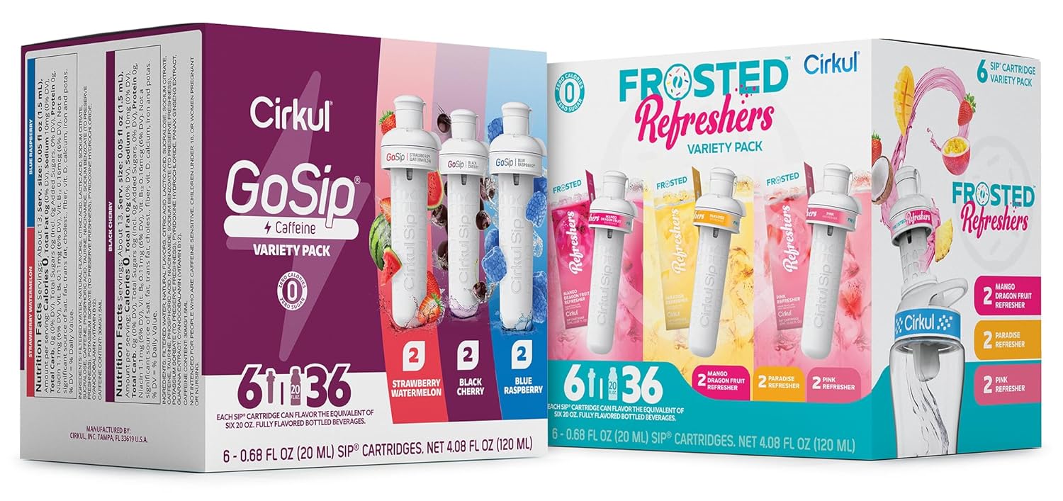 Cirkul Variety Pack Bundle, Flavored Water Cartridge 12-Pack (GoSip, Frosted Refreshers), Sugar-free Drink Mix