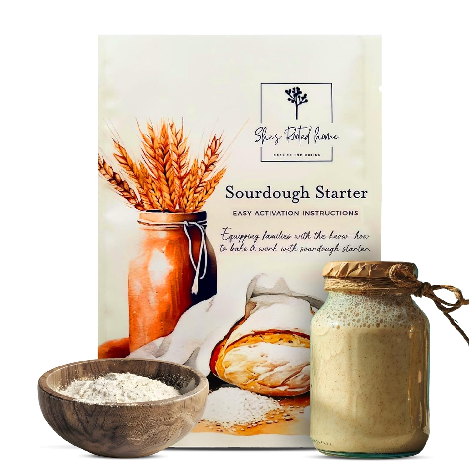 Shes Rooted Home Sourdough Starter Culture | Artisan Style Live Active Starter For Baking Sourdough Bread | Perfect for Pizza, Pancakes, Focaccia | Non-GMO Organic Sourdough Starter