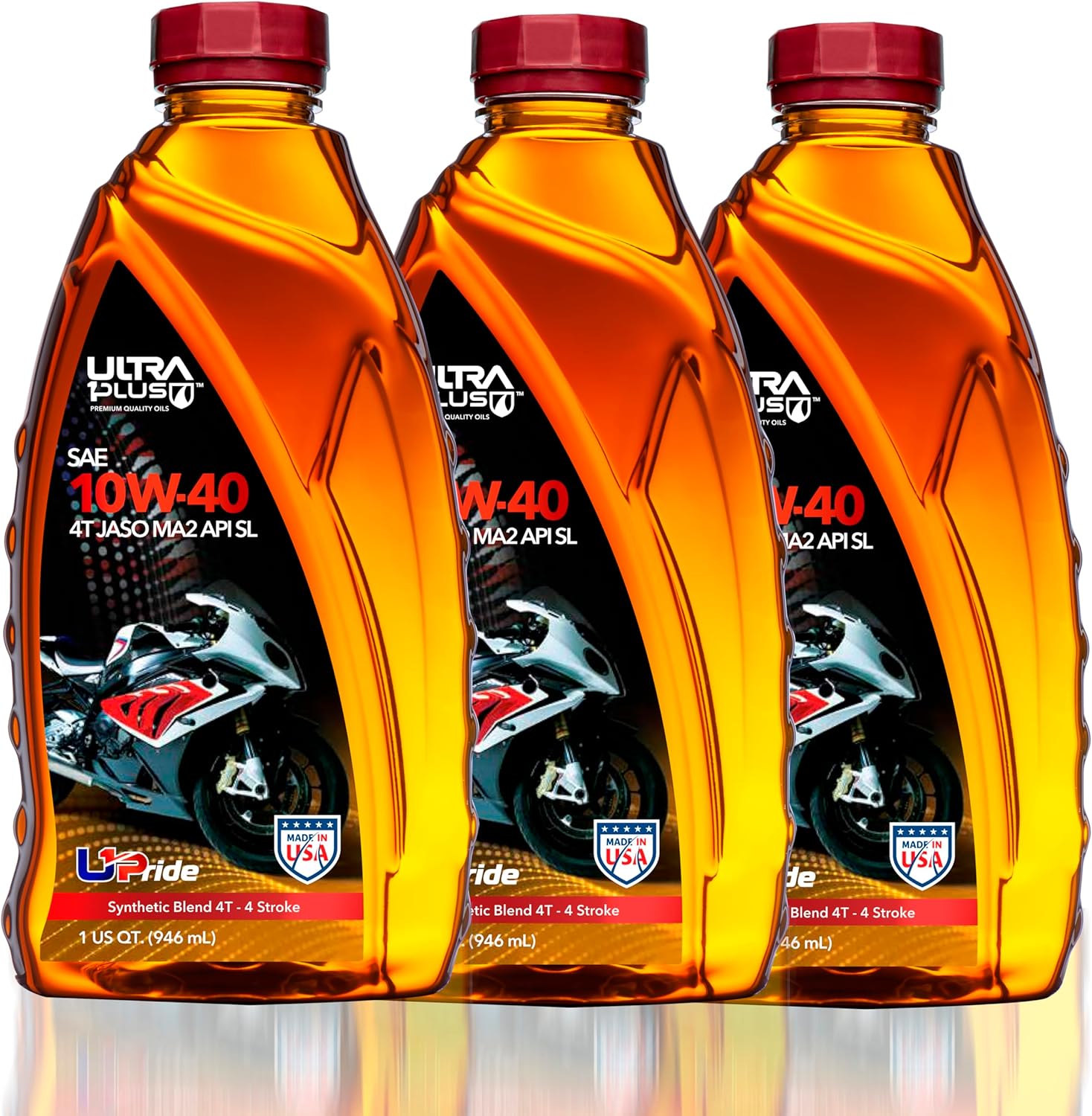 ULTRA 1PLUS SAE 10W-40 4T Motorcycle Synthetic Blend Motor Oil API SL JASO MA2-3 Quarts