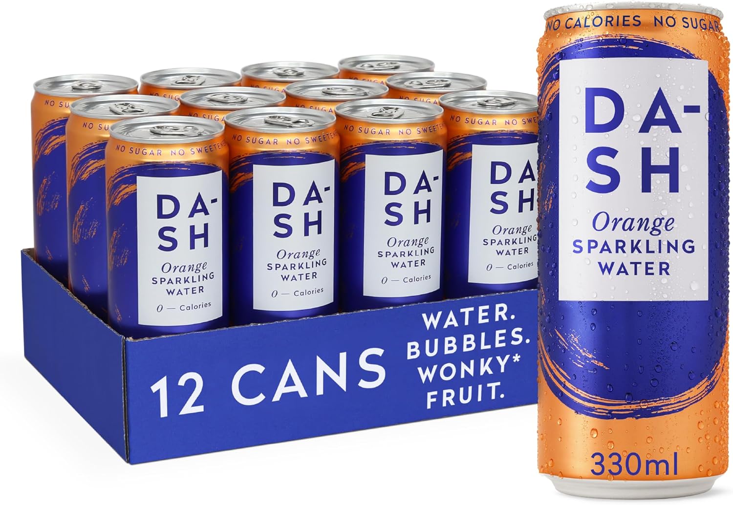 Dash Water Orange - 12 x Orange Flavoured Sparkling Spring Water - NO Sugar, NO Sweetener, NO Calories - Infused with Wonky Fruit (12 x 330ml cans)