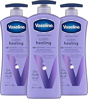 Vaseline Intensive Care Calm Healing Body Lotion 3 count for Dry Skin Made with Ultra-Hydrating Lipids and Lavender Extract to Heal and Restore Dry Skin 20.3 oz