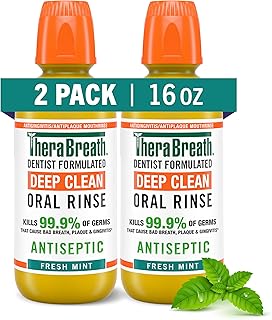 TheraBreath Deep Clean Mouthwash, Antigingivitis, Antiseptic, Fresh Mint Flavor, Dentist Formulated, Alcohol Free, 16 fl oz (Pack of 2)