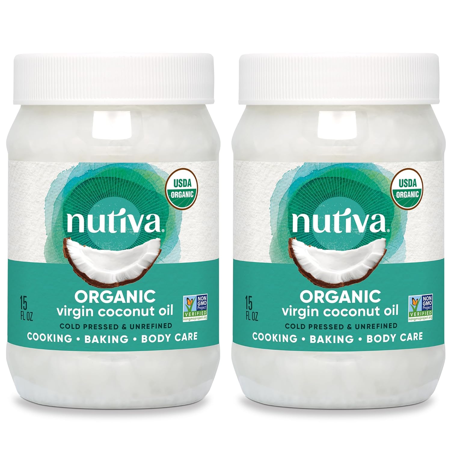 Nutiva Organic, Cold-Pressed, Unrefined, Virgin Coconut Oil from Fresh, non-GMO, Sustainably Farmed Coconuts, 15 Fl Oz (Pack of 2)
