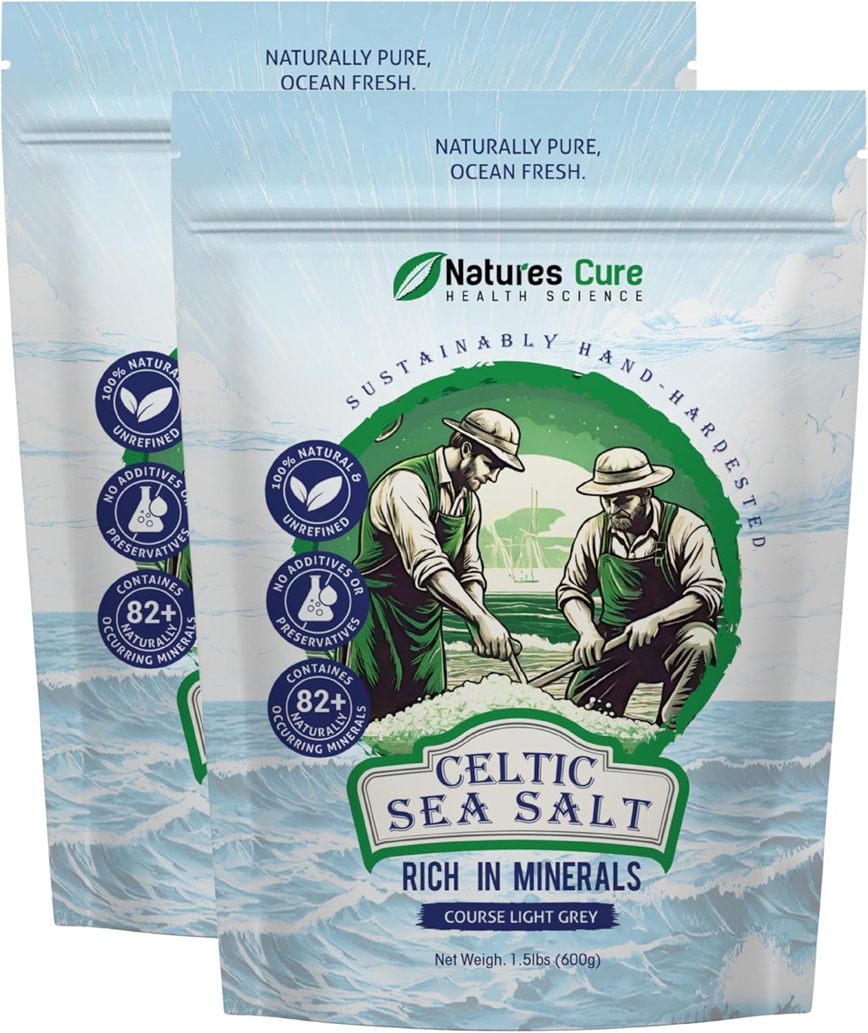 Celtic Sea Salt – 100% Natural Unrefined Celtic Sea Salt – Over 85 Rich Minerals Naturally Included – Light Grey, 600g – by Natures Cure