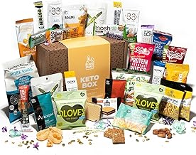 Ultimate Keto Snack Gift Basket - Low Carb (5G or less), Low Sugar, High Fat Keto Snacks Box - Diabetic Friendly & High Protein Christmas Food Basket Assortment of Nuts, Chips, Jerky, Bars - 30 Pcs