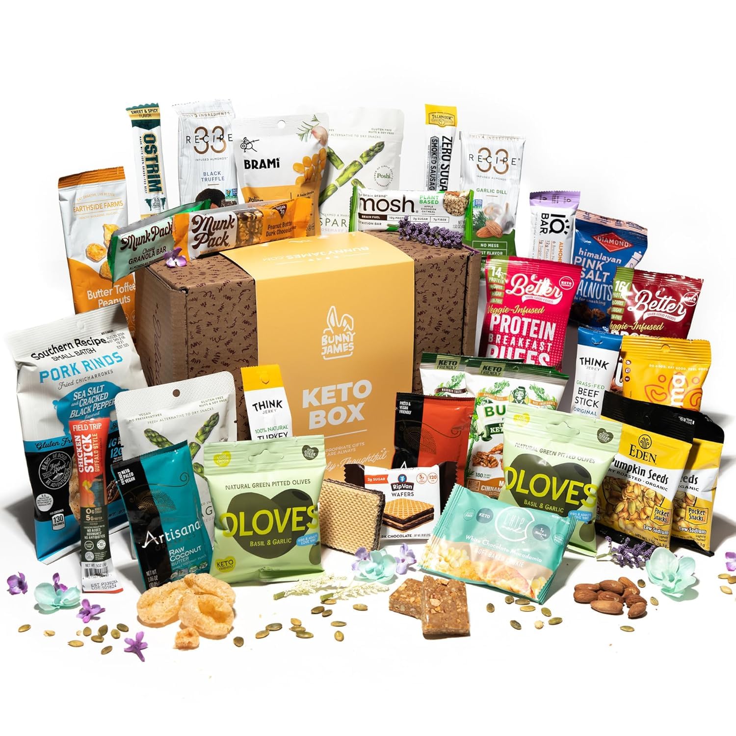 Ultimate Keto Snack Gift Basket - Low Carb (5G or less), Low Sugar, High Fat Keto Snacks Box - Diabetic Friendly & High Protein Christmas Food Basket Assortment of Nuts, Chips, Jerky, Bars - 30 Pcs