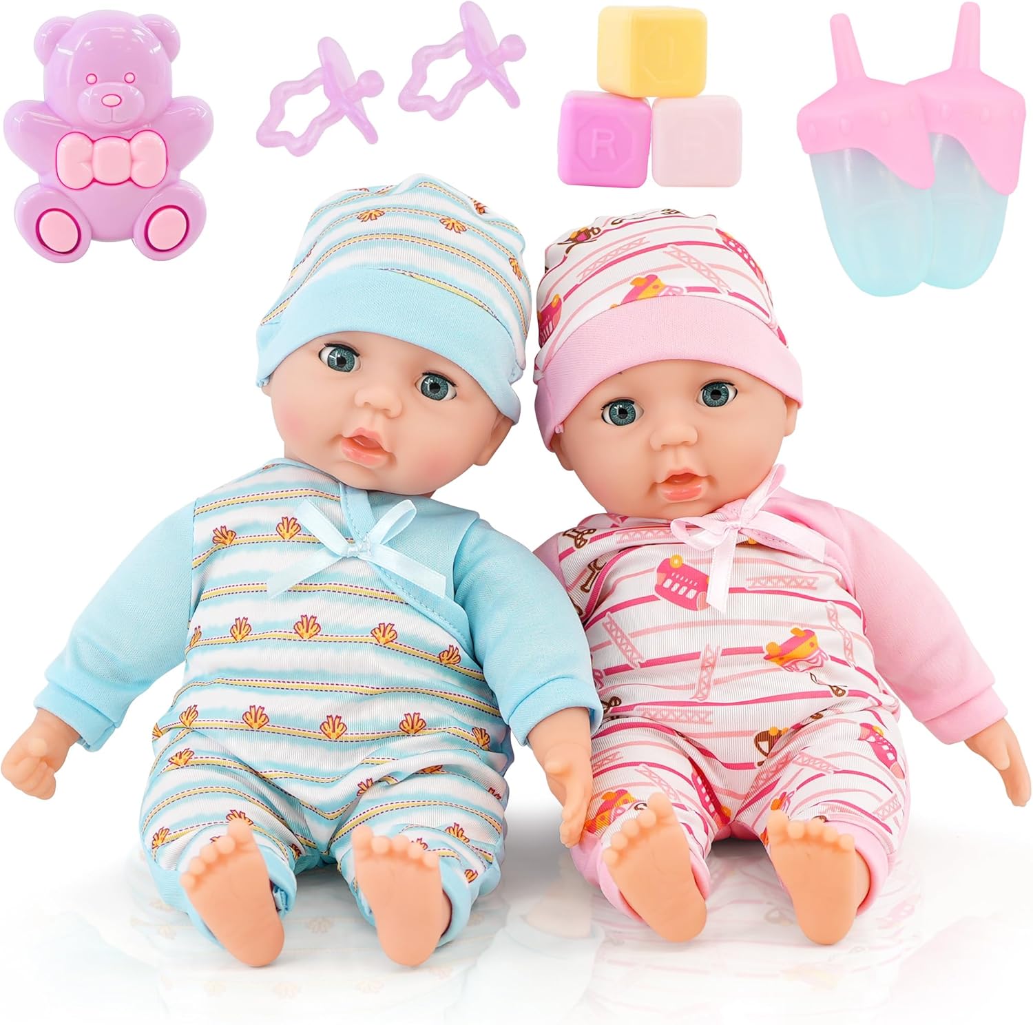 Bibi Doll - 14" Twins Baby Girl & Boy Twin Dolls Babies Gift Set - Dummy, Toy, Doll Accessories