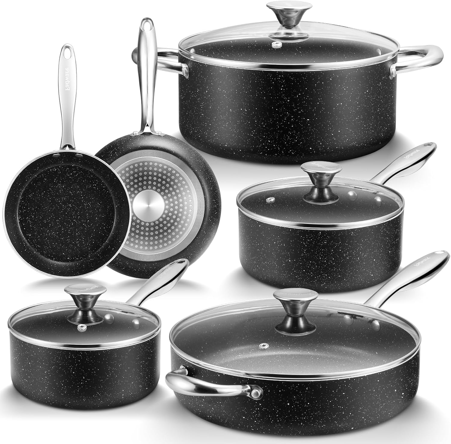 Nonstick Pots and Pans Set 10pcs, Induction hob Pan Set, Induction Compatible, Large Capacity Kitchen Cooking Pans