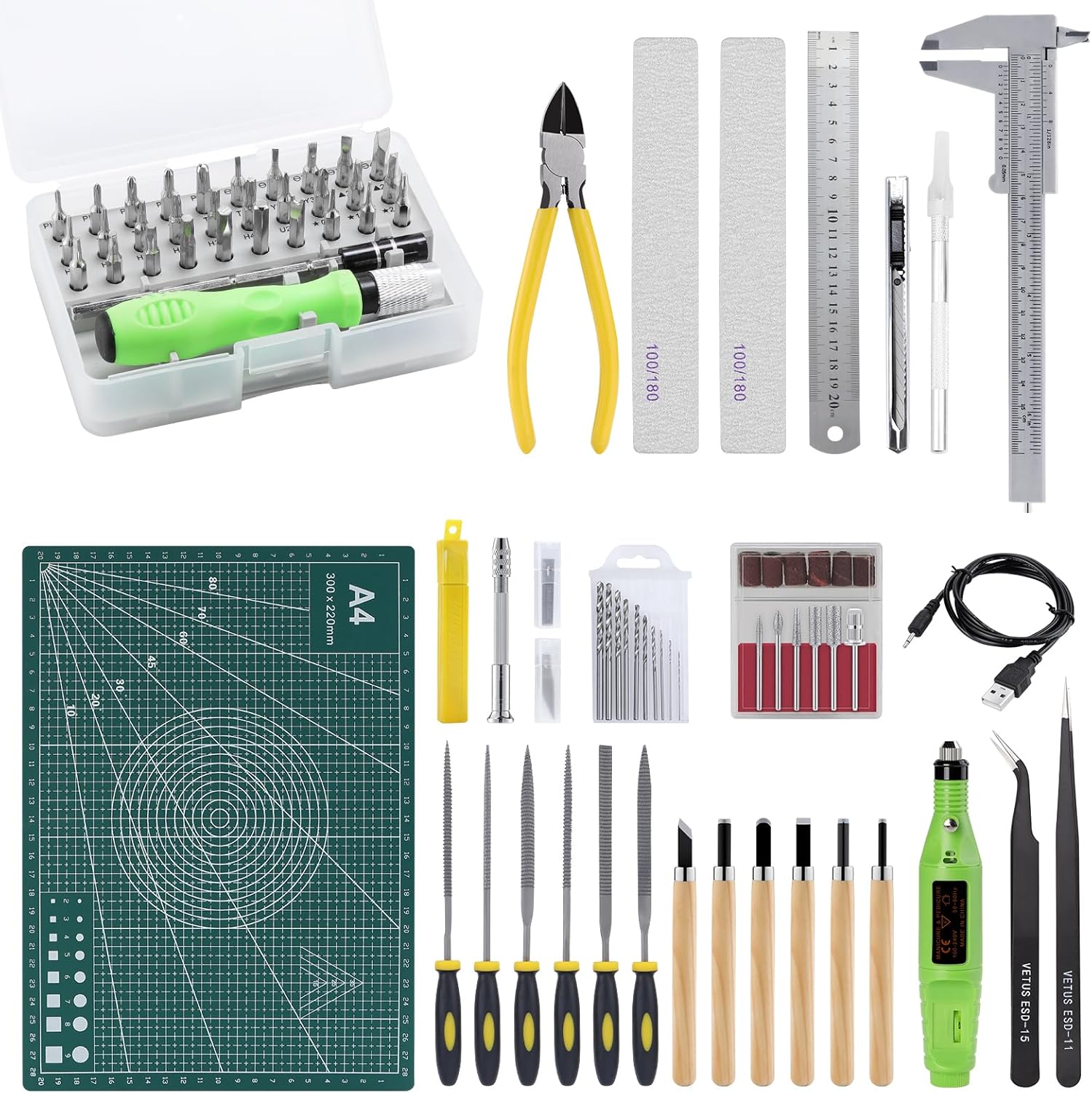 WiMas Gundam Model Tools Kit Hobby Model Tool Set Upgrade Model Basic Tools Craft Set with Electric Polishing Machine for Basic Model Building Crafts Repairing and Fixing, 109 Pcs