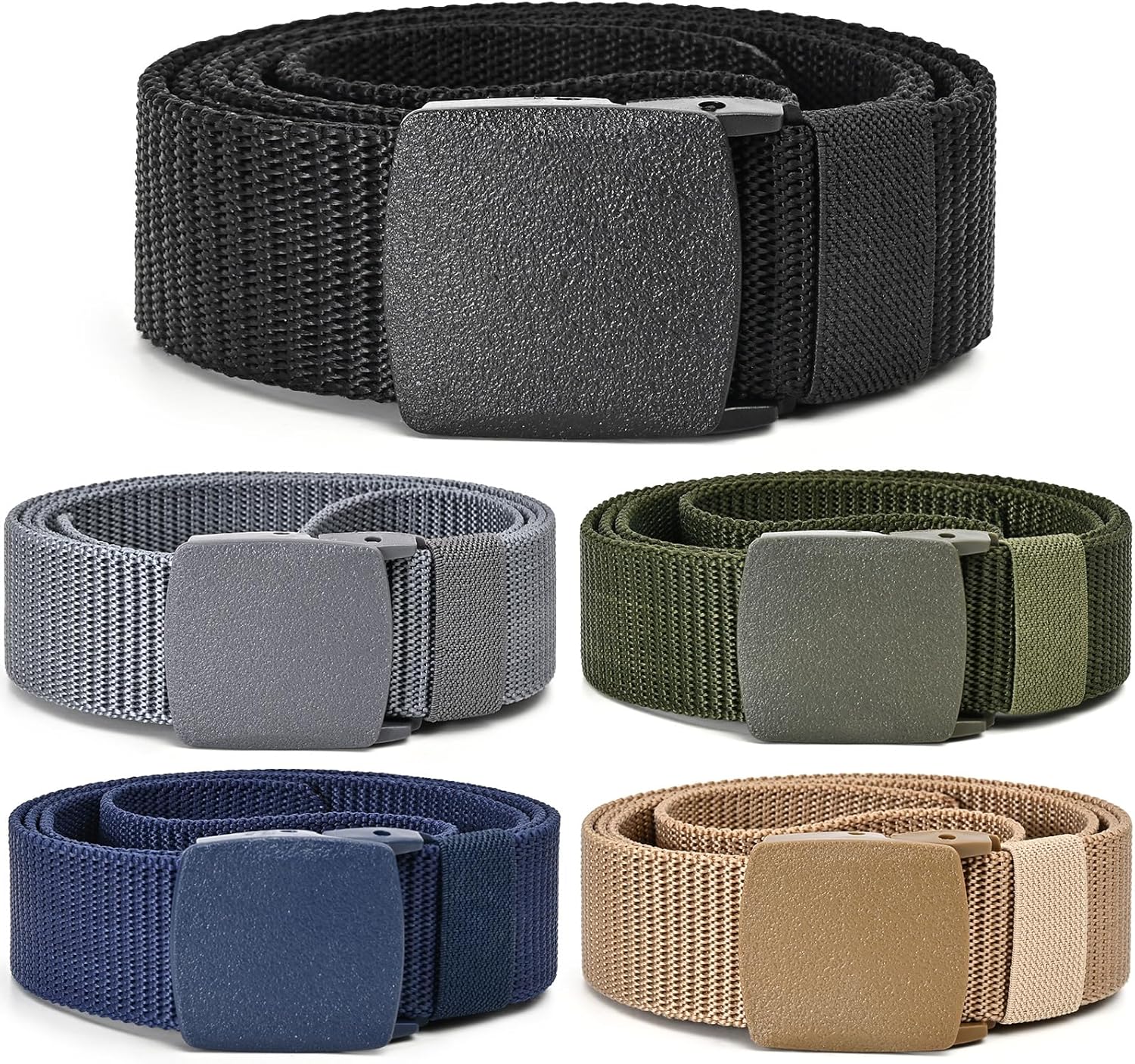 Tactical Men's Nylon Belts,5 Pack Mens Belts Casual，Military Canvas Outdoor Metal-free Belts