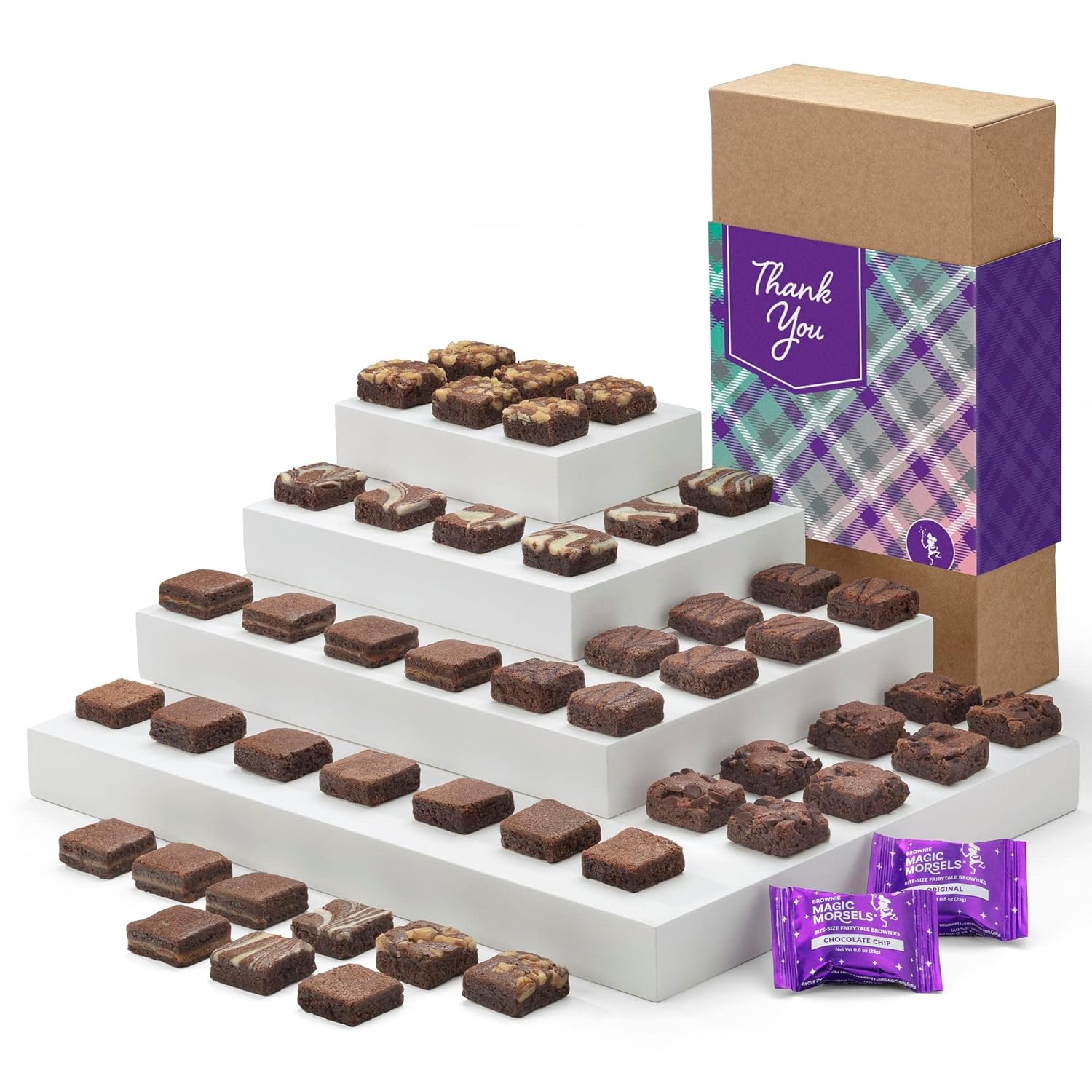 Fairytale Brownies Thank You Magic Morsel 48 Individually Wrapped Gourmet Chocolate Food Gift Basket - 1.5 Inch x 1.5 Inch Bite-Size Brownies - 48 Pieces - Item LY448