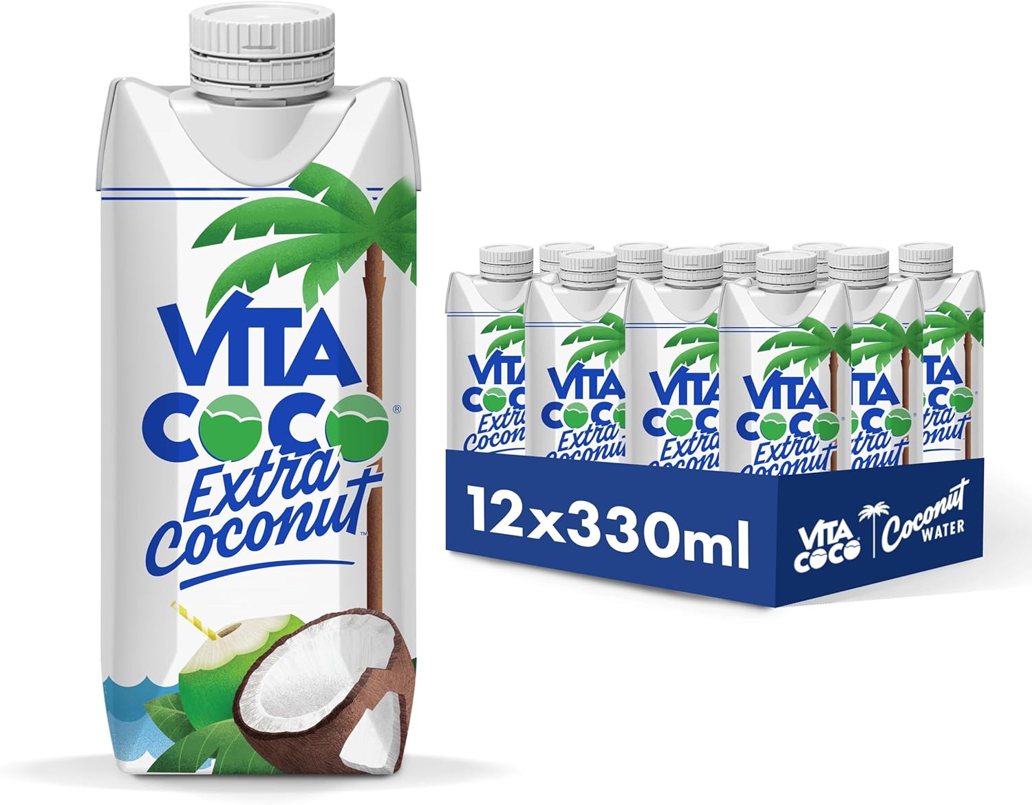 Vita Coco Extra Coconut Water Multipack 330ml x 12, Pressed Coconut Water, Coconut Taste, Packed With Electrolytes, Gluten Free, Full Of Vitamin C & Potassium