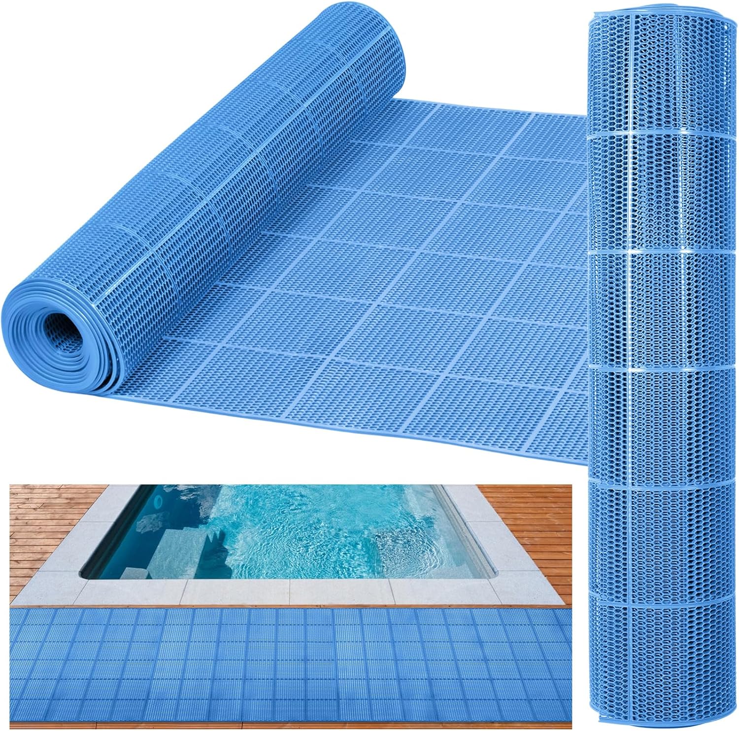 3 x 20FT Drainage Pool Flooring Mats PVC Splash Matting Non Slip Swimming Pool Mat Mesh Hollow Door Mat Roll for Outdoor Indoor Garage Restaurant Sauna SPA Heavy Duty Commercial Anti Slip Floor Mat