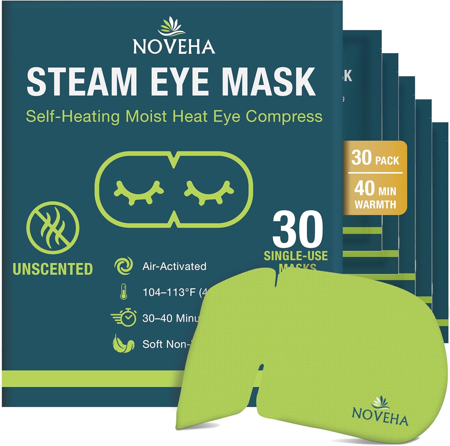 NOVEHA Self Heating Steam Eye Mask for Dry Eyes, Air-Activated Steam Eye Mask, Warm Compress for Ease Daily Strain, Eye Relaxation, Travel & Spa Use, Soothing Moist Heat for Tired & Stressed Eyes