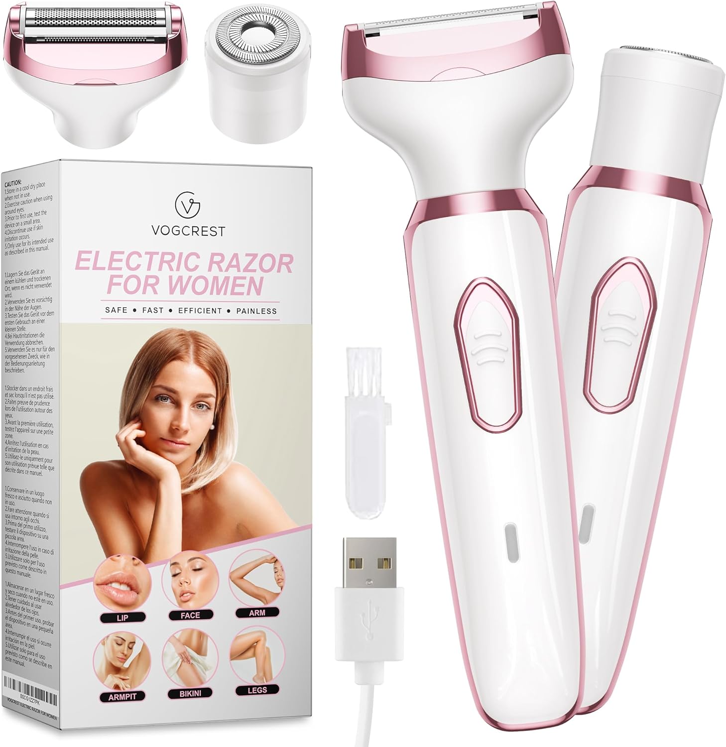Electric Razor - Shaver - Trimmer for Women: 2 in 1 Painless Body Razors and Facial Hair Remover - Rechargeable Hair Removal Kit for Face Body Leg Bikini Underarm Arm