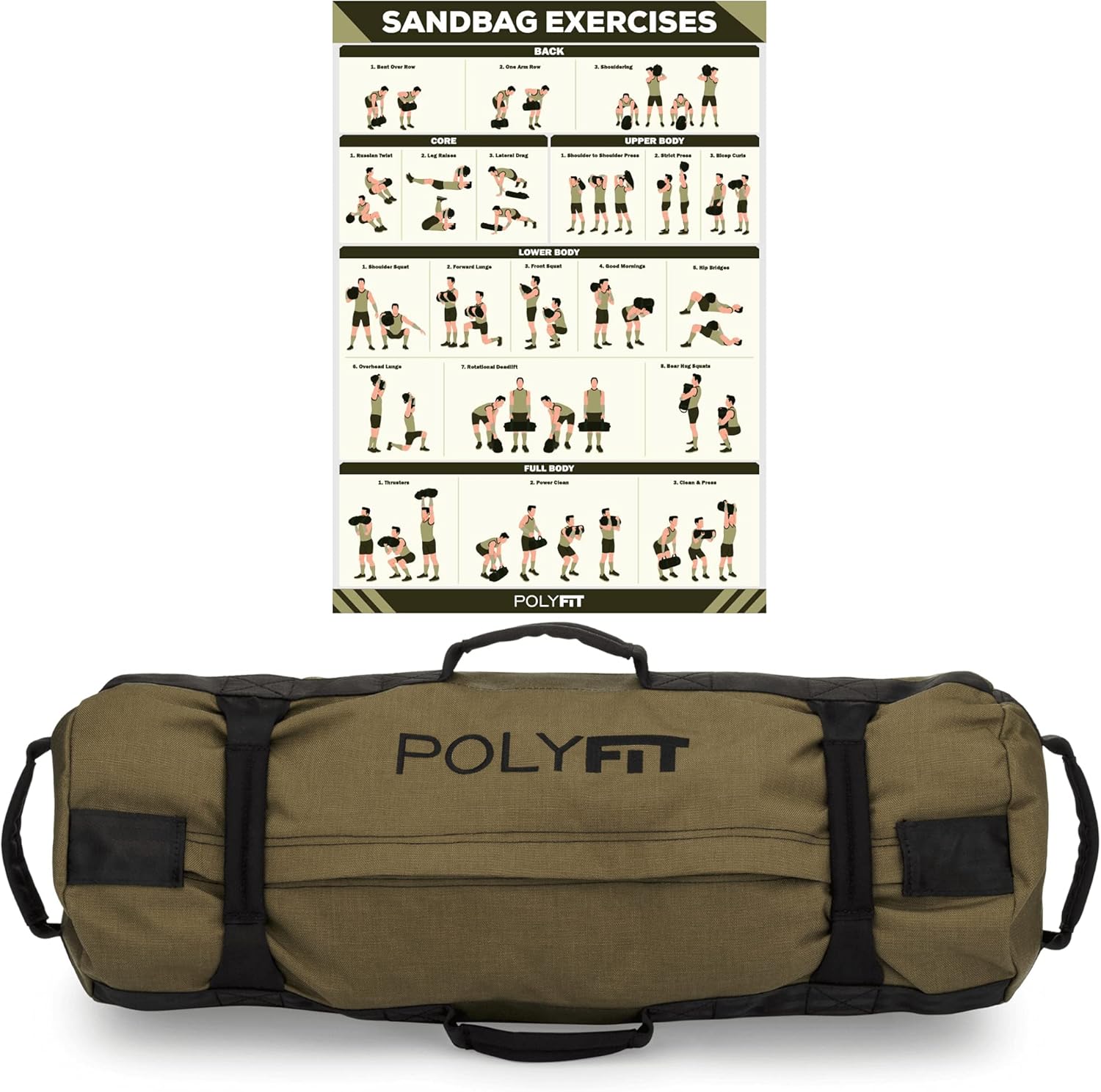 Polyfit Classic Sandbag - Heavy Duty Workout Sandbag for Fitness with 8 Gripping Handles for Sand Bag Weight Training - Multiple Colors & Sizes