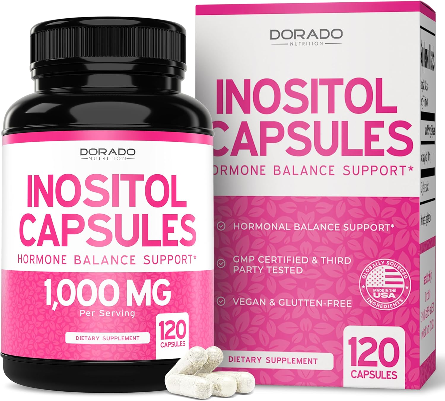 Inositol Capsules (Myo Inositol) (1000mg Per Serving 120 Capsules) Myo Inositol Supplement for Women Hormone Balance Support - Vegan Safe - Third Party Tested - Gluten Free & Made in USA (120 Count)