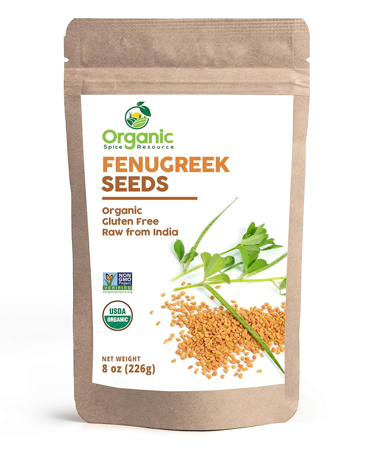Organic Fenugreek Seeds | 8 Ounce | USDA Organics and Non-GMO Verified Project Approved | Product of India | 100% Raw and Natural | Resealable Kraft Bag by SHOPOSR