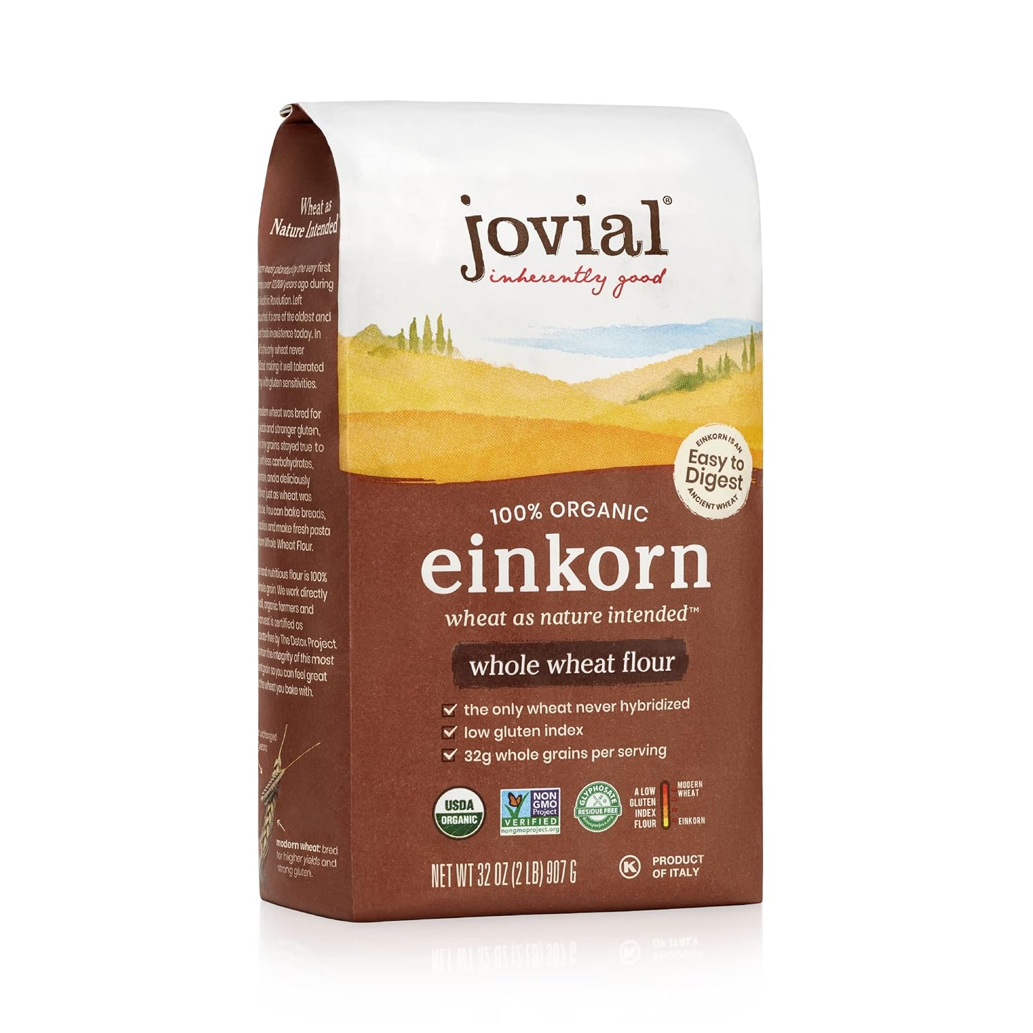 Jovial Organic Einkorn Whole Wheat Flour - Bread Baking Flour for Sourdough, High Protein, Non-GMO, Organic Pizza & Pasta Flour, European Italian Flour, Glyphosate Free - 32 Oz