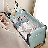 JOYMOR 3 in 1 Baby Bedside Bassinet, Bedside Sleeper with Mattress and Sheet, Convert to Bassinet, Playpen, Foldable Travel Baby Bed, with Toy, Wheels, Brake, Carry Bag