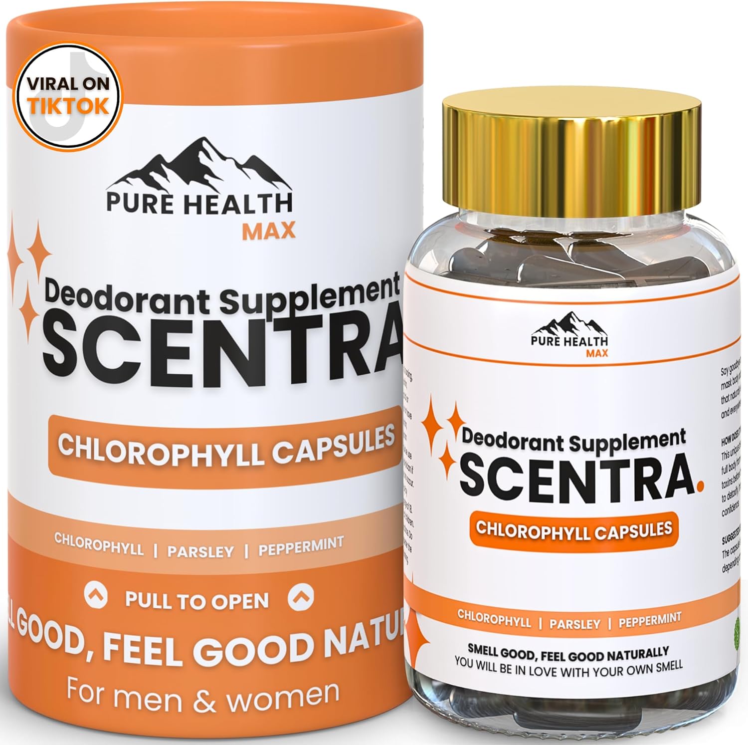 Scentra Deodorizing Supplement | Chlorophyll Capsules for Women and Men, Full Body Deodorant Pills | Natural Internal Odor Defeat Supplements, 60 Tablets for Breath, Underarm, Skin with Mint & Parsley