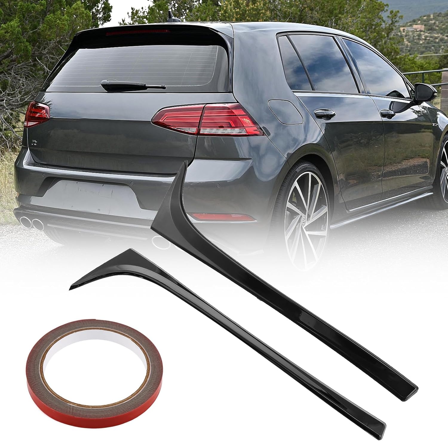 GEARCELL 2Pcs Rear Spoiler Side Wing Compatible for VW Golf 7 MK7 2014-2018, Car Rear Window Spoiler Lip Tail Wing Bright Black with Adhesive Tape