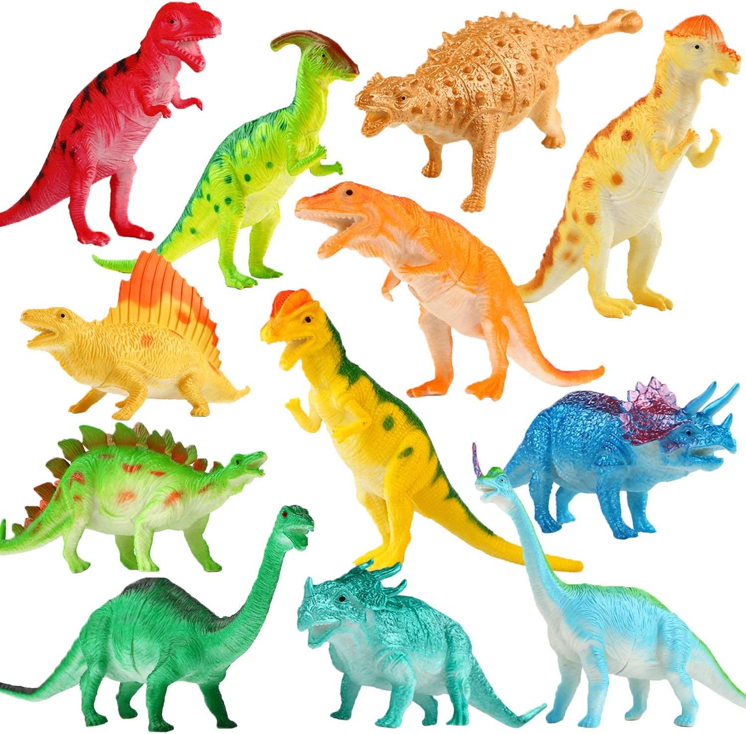 Yeonha Toys Dinosaur Figure, 7 Inch Jumbo Dinosaur Toy Playset(12 Pack), Safe Material Assorted Realistic Dino, Vinyl Plastic Dino Set Party Favors Toys for Kids Boys Toddler Educational