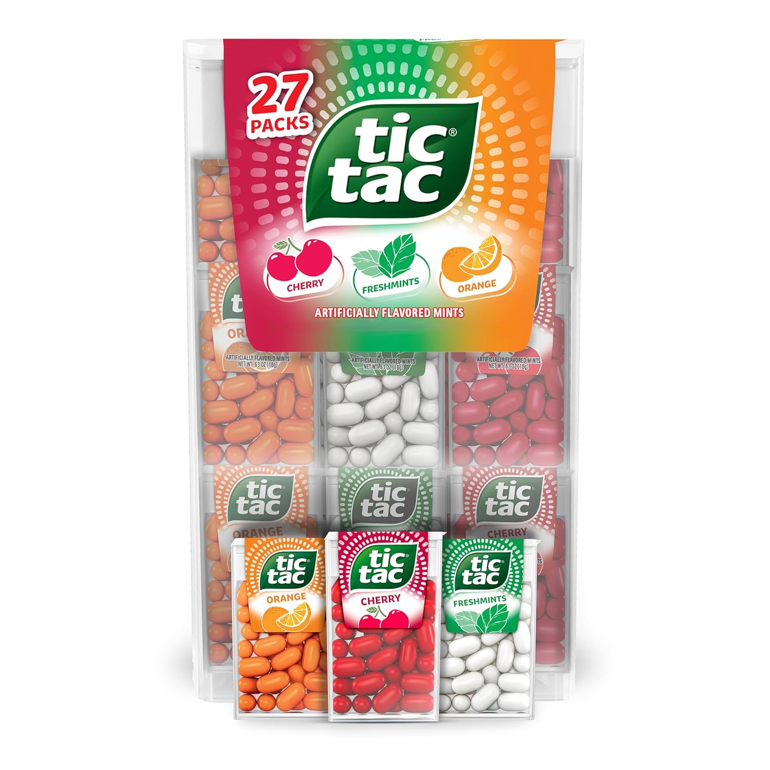 Tic Tac Variety Pack Mega Box, Bulk 27 Packs, Cherry, Freshmints, Orange, Refreshing Fruity Mints, Classic Box, 17.14 oz​