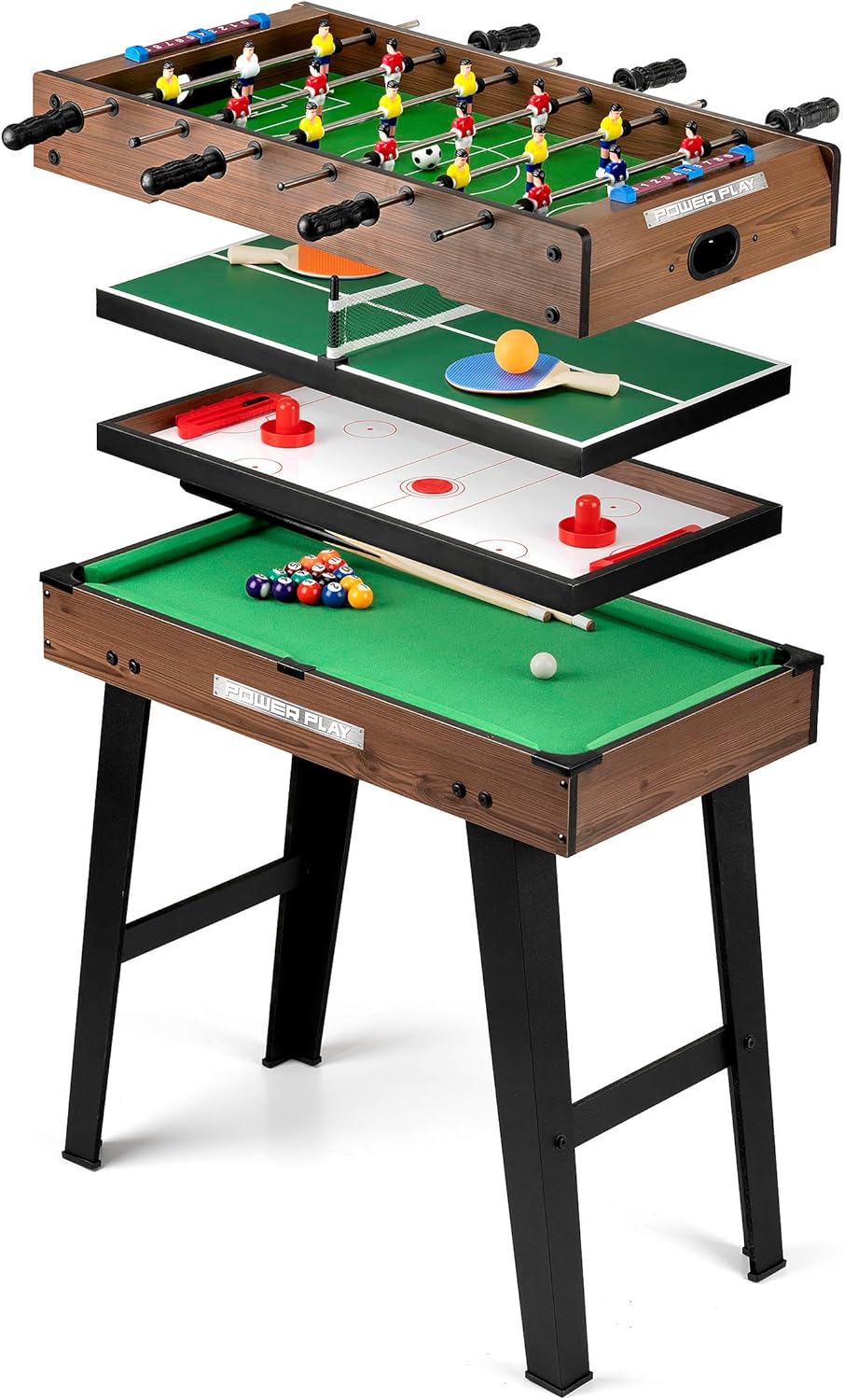 PowerPlay 4-in-1 Multi-Sports Game Table Set, Indoor Family Games, Table Football, Pool Table, Table Tennis and Table Hockey, for Kids and Adults