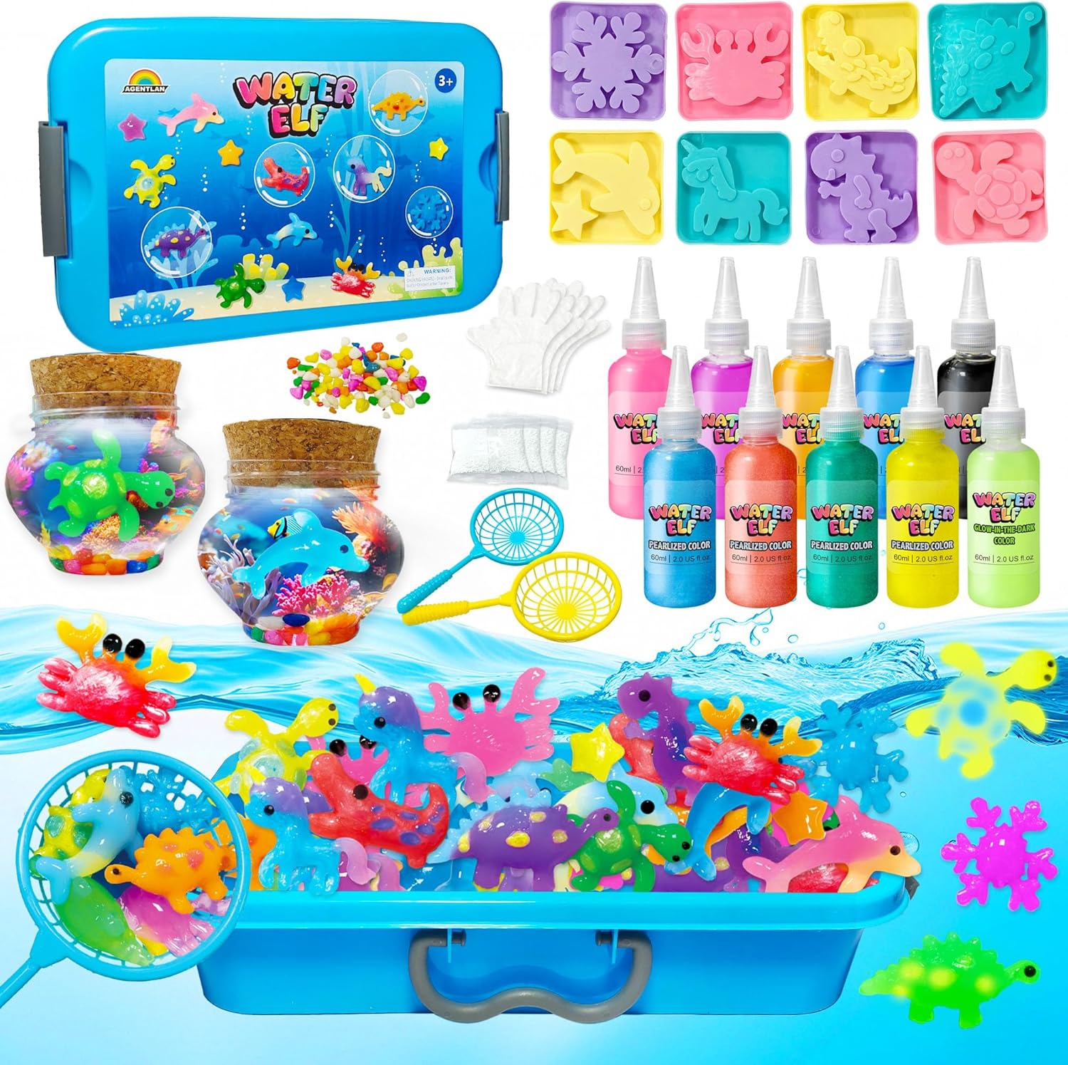 Magic Water Elf Toy Kit，Aqua Fairy Squishy Making kit with 10 Water gels&8 molds,Magic Jelly elf,Glow in The Dark Water Pets Craft Kits,Sensory Toy Gift Ages 3 4 5 6 7 8 9