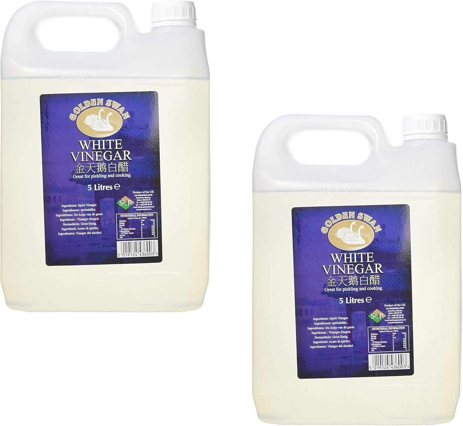Red Rickshaw White Vinegar for Cleaning, Pickling, Marinating & Cooking - Distilled White Vinegar- 5 Litre Bottle - Produced in The UK (8 Pack)