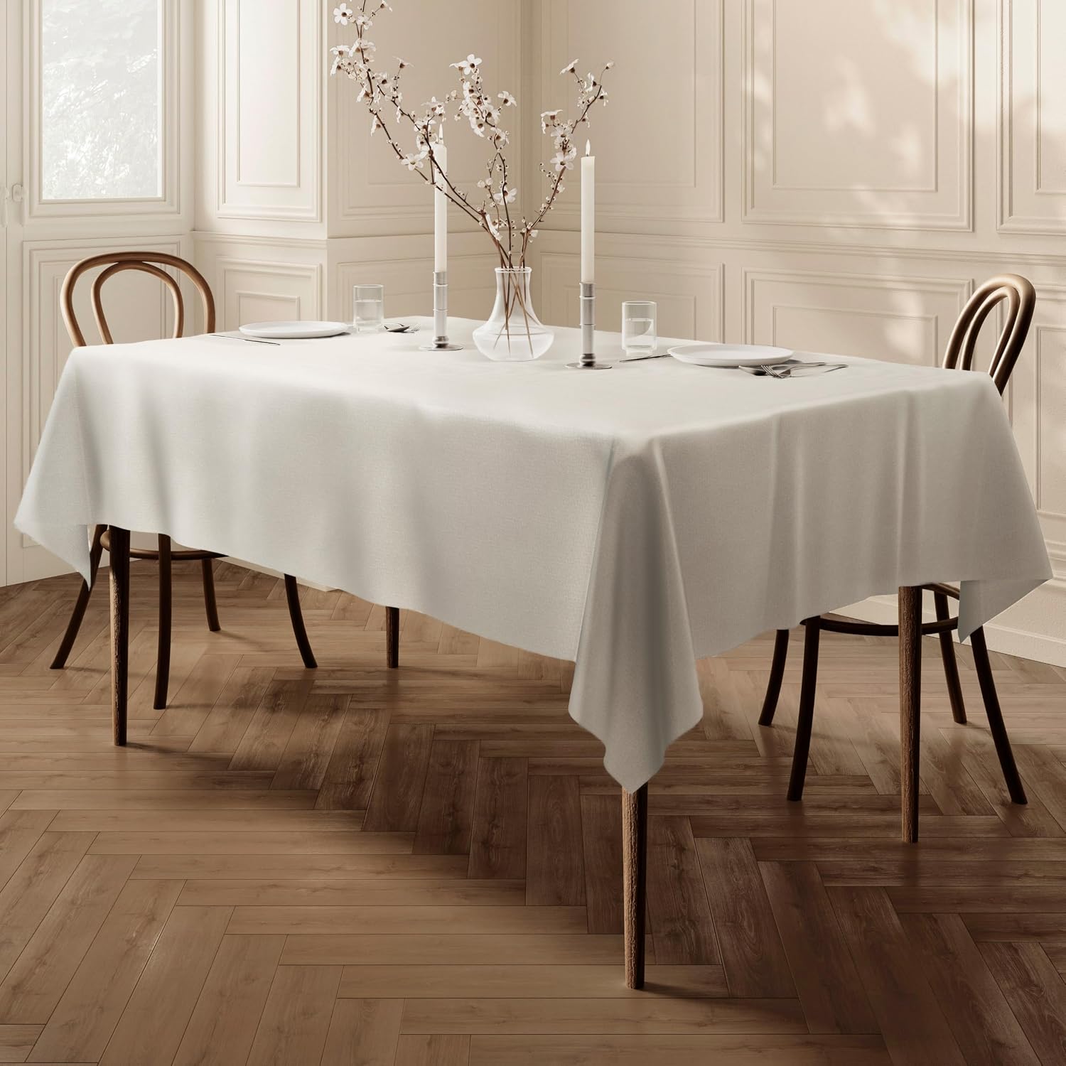 Extra Large Rectangular Fabric Tablecloth Table Cover 150x250cm 59"x98" (Cream)