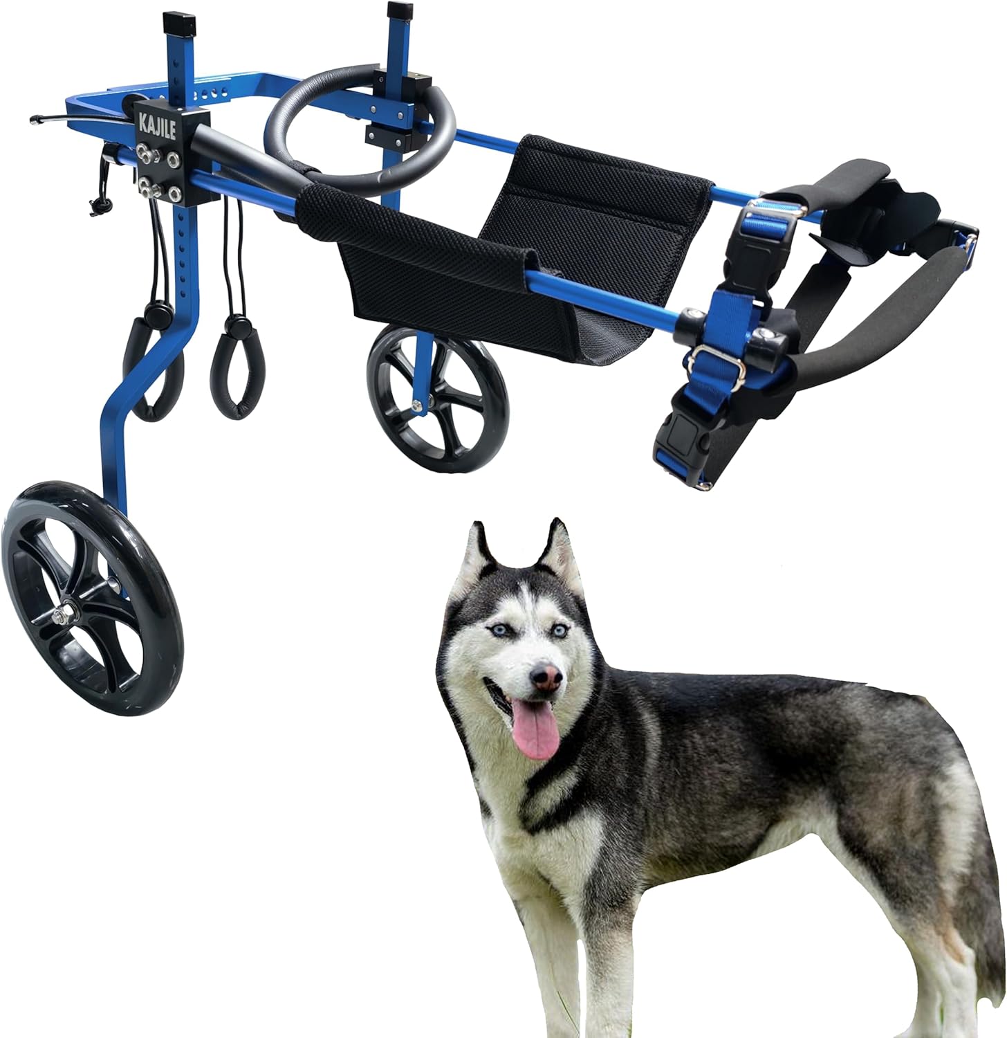 KAJILE Adjustable Dog Wheelchair,Pet Cart,Handicap Dog Weak Hind Legs Rehabilitation Training,Soft Harness,Easy Assemble,Blue,XL-3