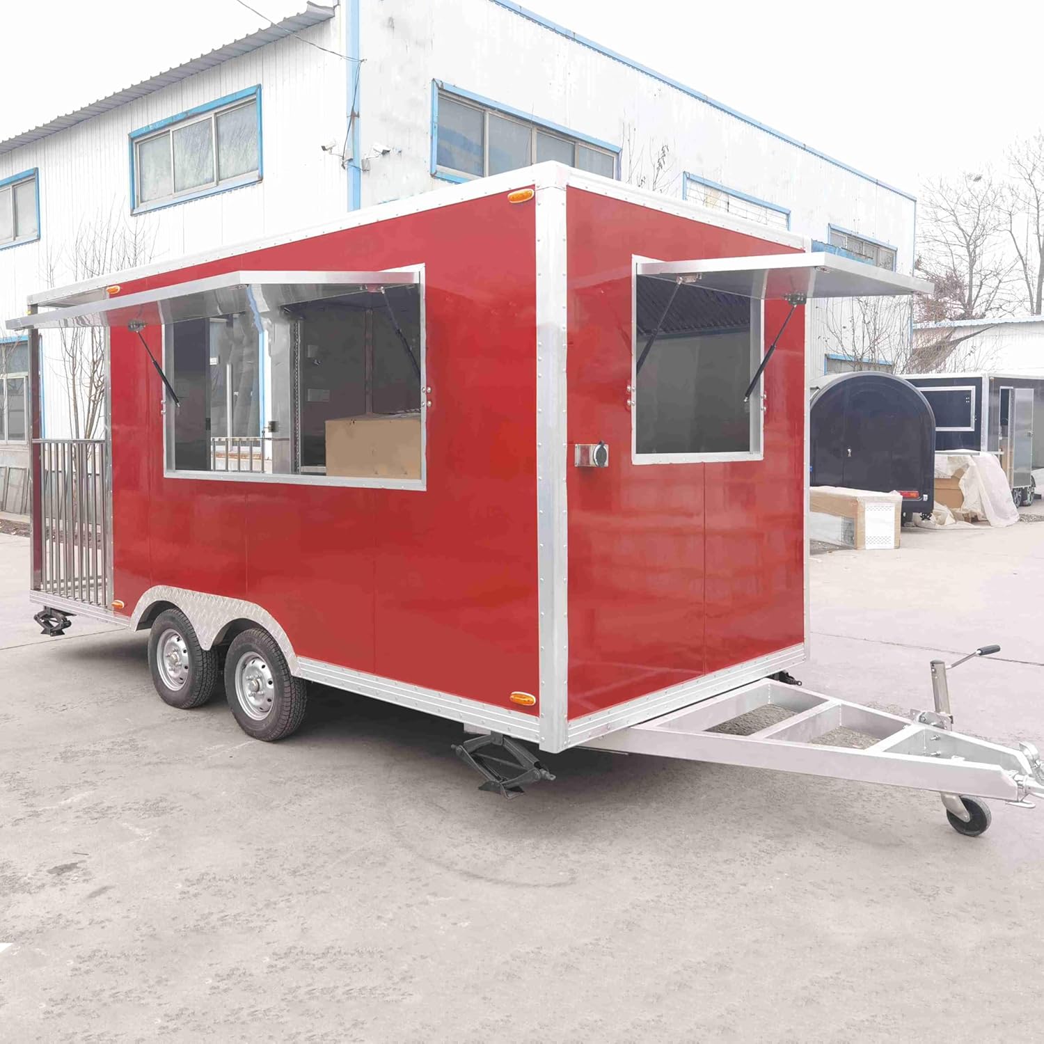 15ft Food Vending Cart with Fence, Fence Food Trailer for Cars Mobile Street Food Trailer, Commercial Enclosed Trailer with Full Kitchen Equipment, Fence Trailer Caravan BBQ & Taco Trailer