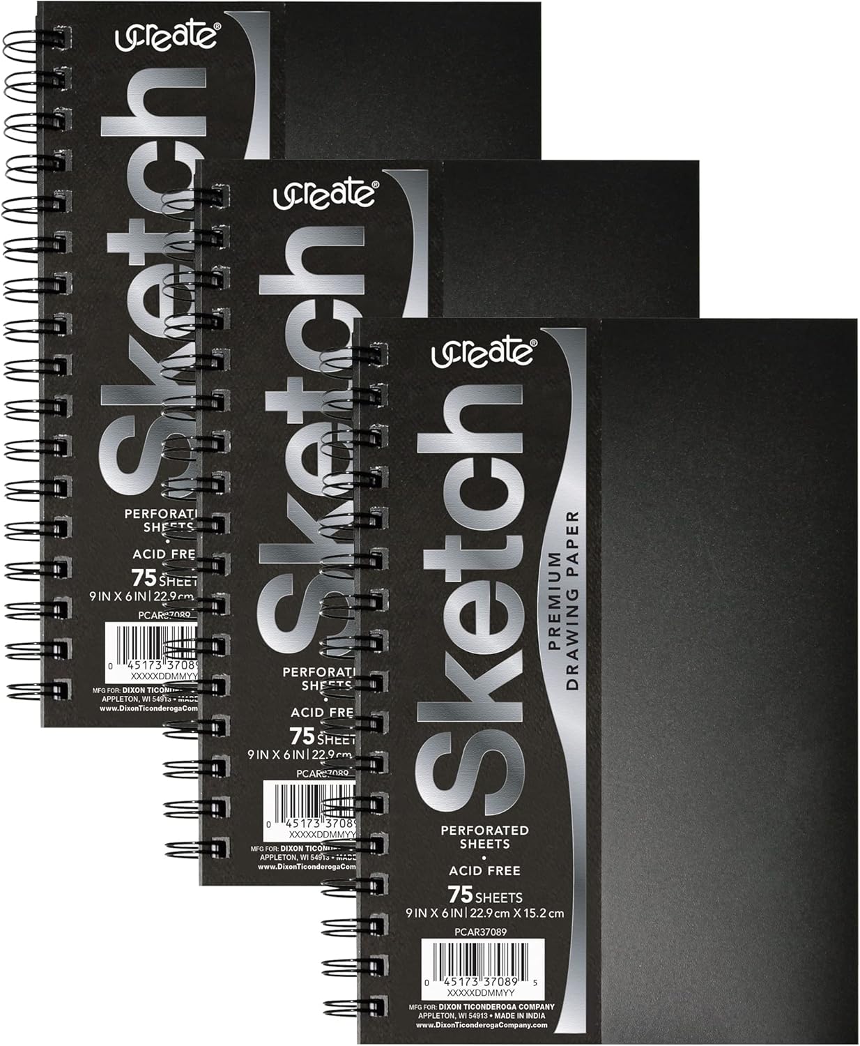 UCreate Poly Cover Sketch Book, Heavyweight, 9" x 6", 75 Sheets, Pack of 3