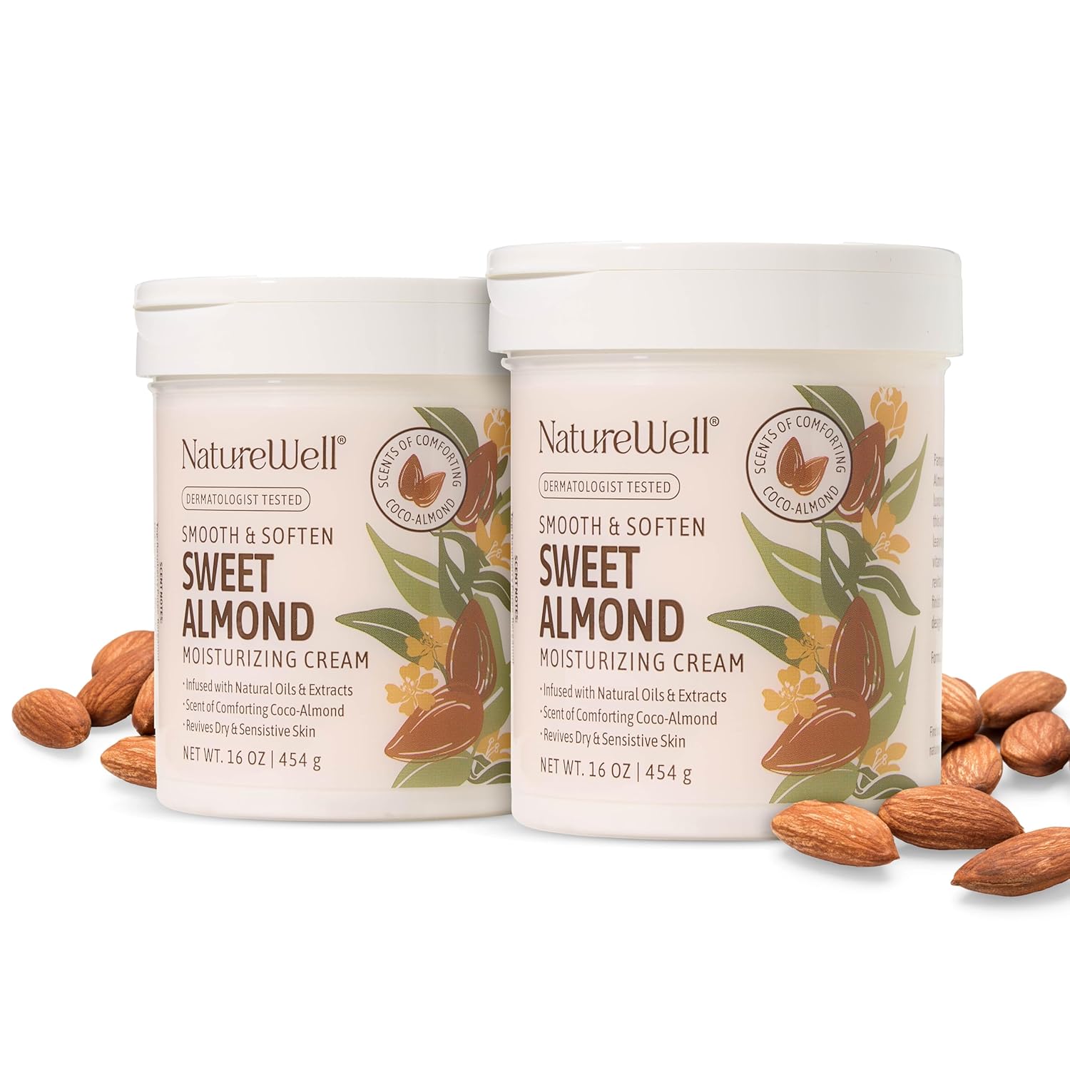 NATURE WELL Sweet Almond Smooth & Soften Gentle Moisturizing Cream For Face, Body, & Hands, Infused With Natural Oils & Extracts, Restores Skin Moisture Barrier (16 Oz (Pack of 2))