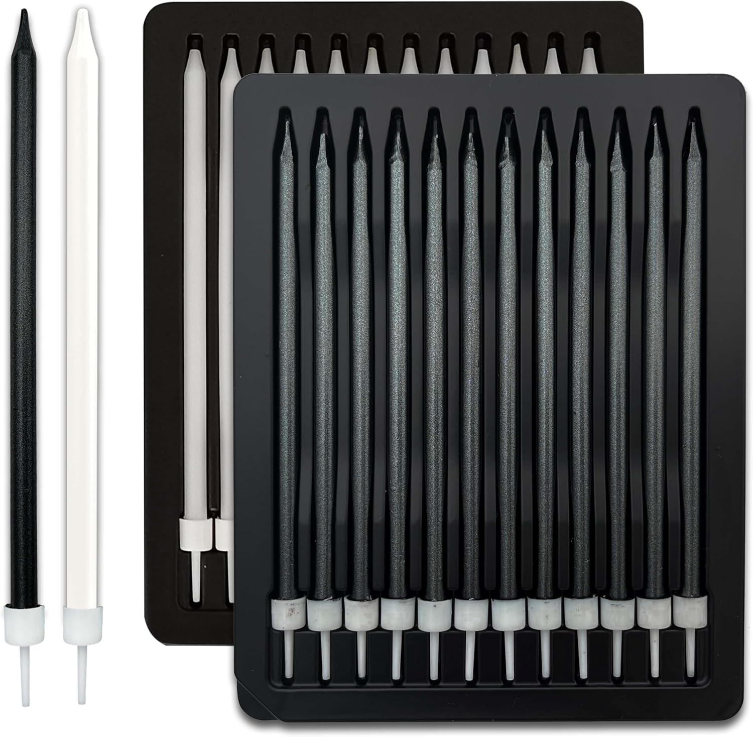 Generic 24pcs 13CM/5.1in Long Tall Black & White Birthday Candles for Cake Decoration (Unscented)