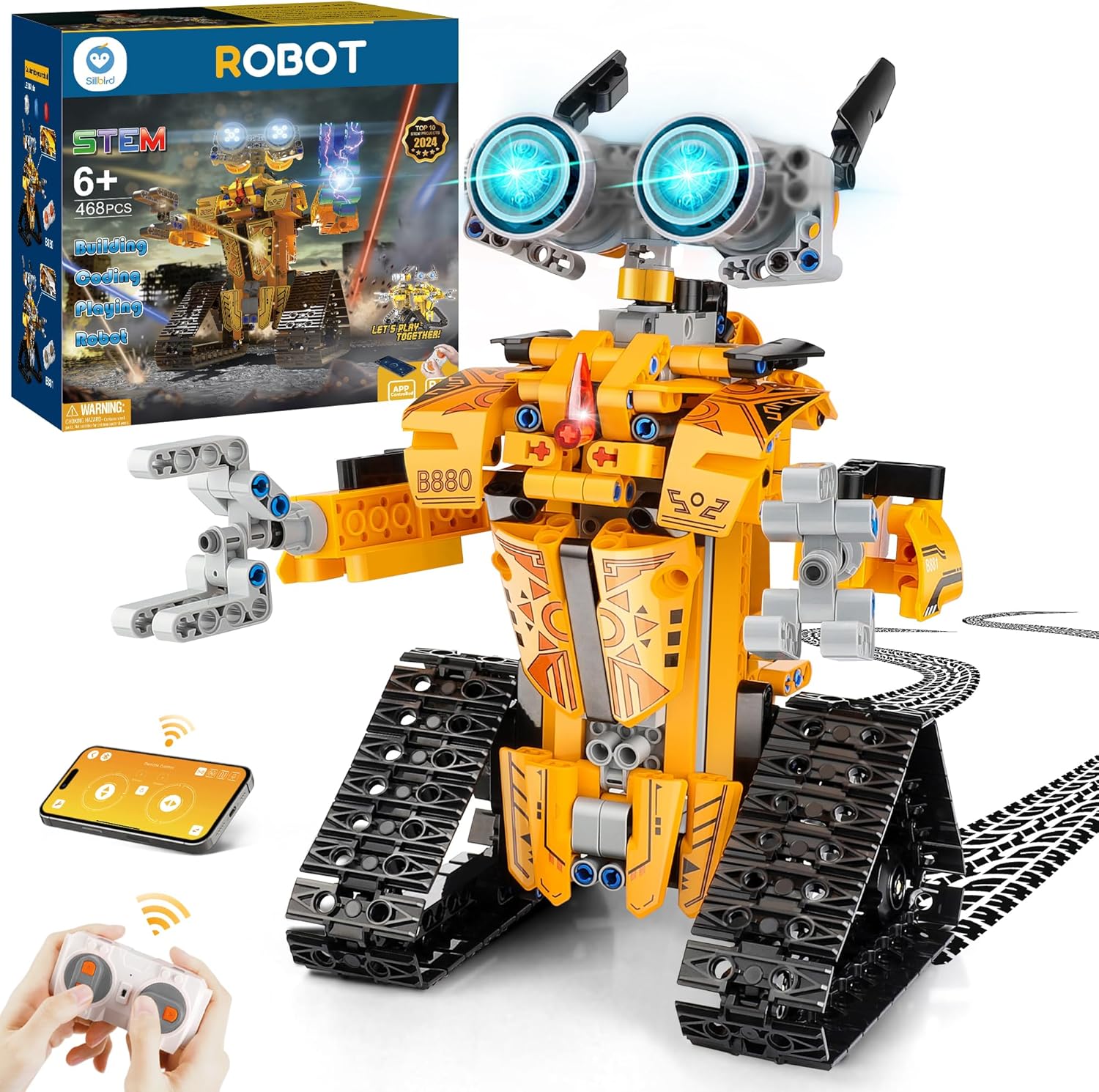 Sillbird Robot Building Kit with Remote Control STEM Gifts for Boys Age 8-12, Technic Buildable Coding Robotic Set Birthday Toys for Kids Teens (468 Pieces)