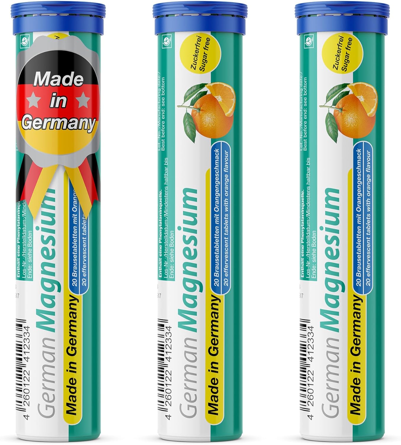 German Magnesium Drink Effervesent Tablets 60 Servings Orange Flavour – 200 mg Magnesium Sugar Free, Vegan – T&D Pharma – Made in Germany