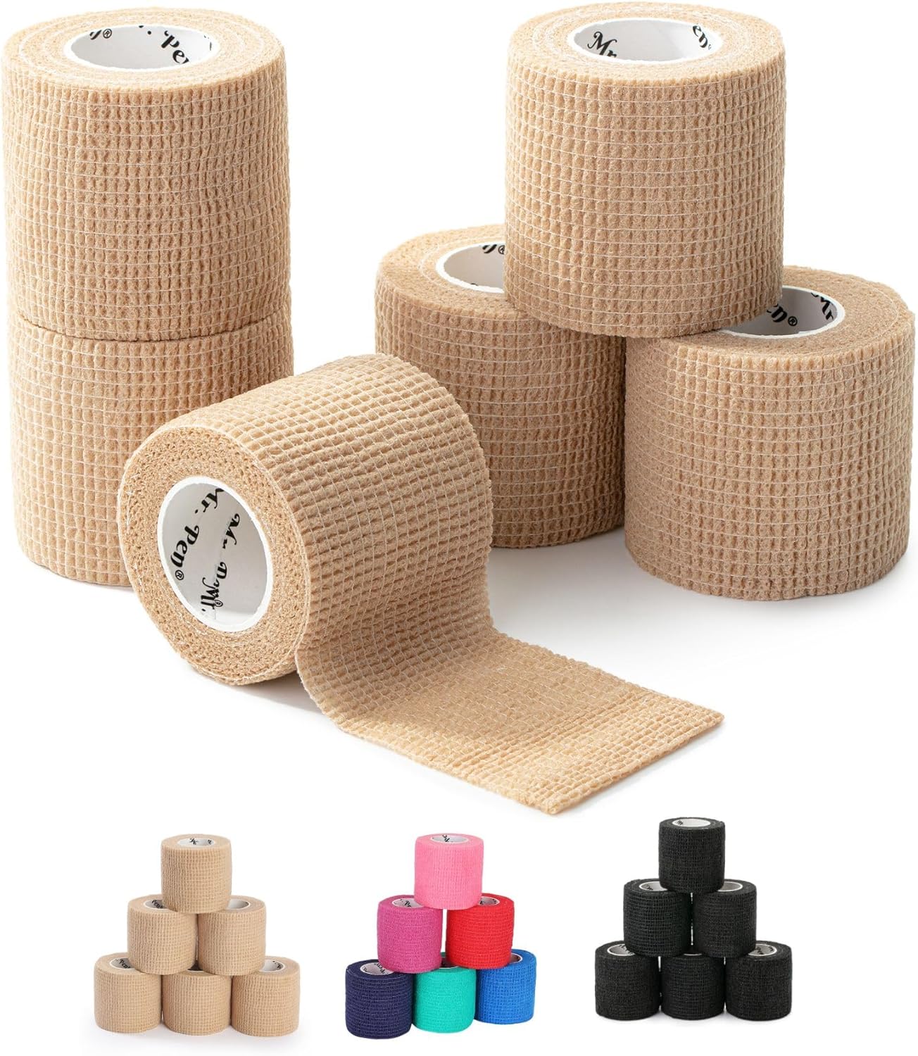 Mr. Pen- Self Adhesive Bandage Wrap, 6 Pack, Skin Colored, 2“ x 5 Yards, Cohesive Bandages, Medical Wrap, Elastic Bandage Wrap, Self Sticking Bandage Tape