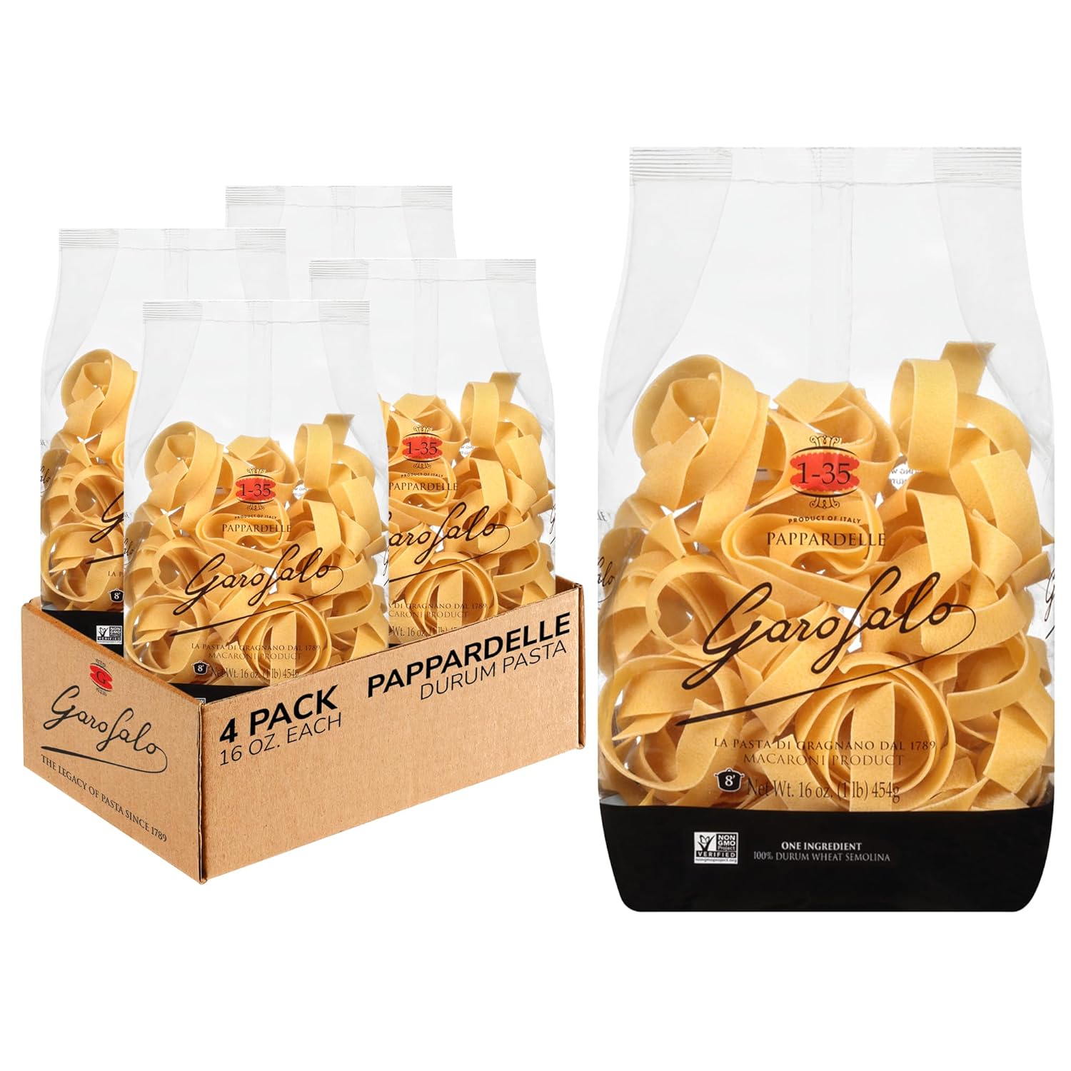 Garofalo - Premium Durum Wheat Semolina Pappardelle Pasta, Italian Made, Bronze-Drawn, Al-Dente, One-Ingredient Pasta (4 pack)